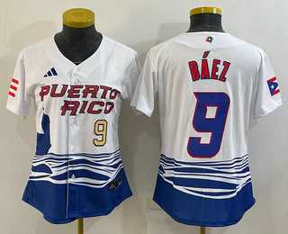 Womens Puerto Rico Baseball #9 Javier Baez Number White 2023 World Baseball Classic Stitched Jerseys